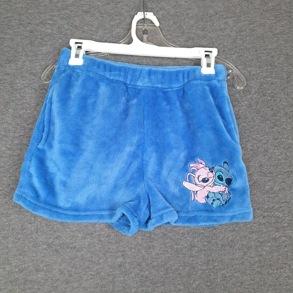 NWT Disney Stitch & Angel Womens Embroidered Fleece Fuzzy Shorts Small